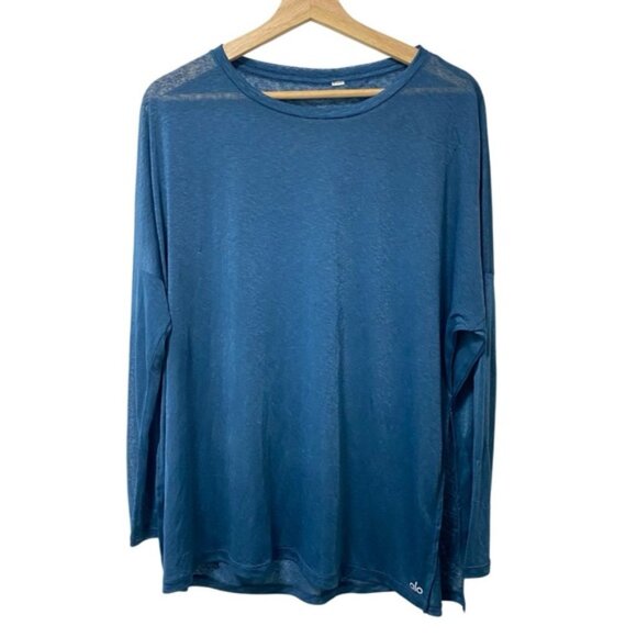 ALO Yoga Tops - Alo Yoga Arrow Oversized Long Sleeve Tee Teal Blue - Fits M–L